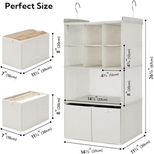 Hanging Closet Organizer With Drawers 33x15x85cm Foldable Fabric Storage For Bedroom Neatening - Product Image 3