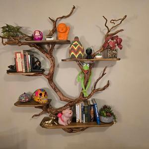 Étagère murale <span class=keywords><strong>en</strong></span> bois massif à bord brut, style arbre, pour bureau à domicile, étagères invisibles <span class=keywords><strong>en</strong></span> bois d'arbre - Product Image 4