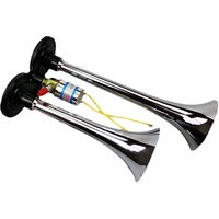 Corne à air double trompette en chrome et zinc avec compresseur pour tous les véhicules 12V/24V, camions, poids lourds, trains, bateaux, voitures, fourgonnettes