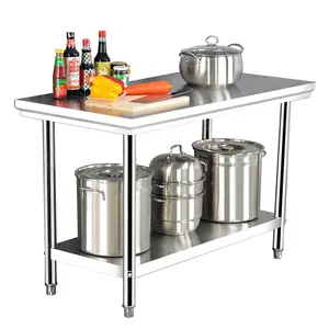 Commercial kitchen double layer 304 stainless steel work bench Industrial restaurant tables 2 3 layer S/S working table