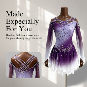 Custom Figure <b>Skating</b> <b>Dress</b> Rhinestone <b>Ice</b> <b>Skating</b> Costume Ombre Purple Mesh Spandex Competition Performance Wear for Girls - Product Image 1