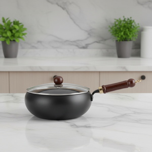 WOKS de 6L de Capacidad, Antiadherente, Sin Recubrimiento, con Mango de Madera, Apto para Inducción y Gas, con Tapa de Vidrio, Sin PFOA, de Fundición a Presión, Marca Blanca - Product Image 4