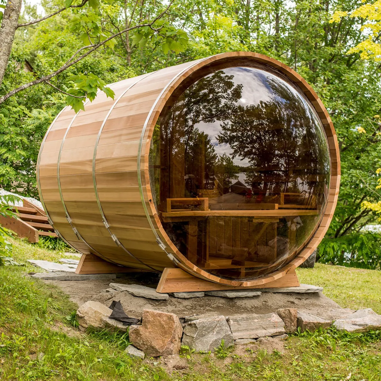 Smartmak Hemlock/Cedar Sauna Outdoor Sauna Barril De Madeira com Vidro Panorâmico