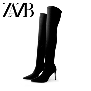 Bottes hautes <span class=keywords><strong>en</strong></span> cuir pour femmes, à bout pointu, noires, pour l'hiver et l'automne, bottes longues jusqu'à la cuisse, chaussures de pole dance pour femmes - Product Image 3