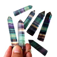 Tour hexagonale en fluorite à pointe unique, baguette transparente naturelle multicolore, pierre précieuse polie pour la décoration de la maison, du bureau ou du bureau à domicile