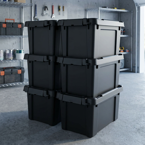 Black <b>Plastic</b> <b>Storage</b> <b>Bin</b> Rectangular Stackable Organizer Box 60x40x30cm Waterproof Durable Lightweight Garage Use - Product Image 1