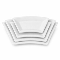 Assiette en mélamine en forme d'éventail, plat blanc incurvé en forme de secteur, plateau de service combiné pour restaurant et banquet, idéal pour la restauration hôtelière
