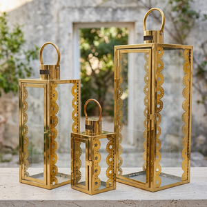 เชิงเทียนโลหะสแตนเลสชุบทองหรูหรา ดีไซน์โคมไฟสำหรับตกแต่งบ้านและลานบ้าน - Product Image 5