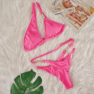 YWBZ-0120 Bikini deux pièces sexy pour femmes, avec logo personnalisé, à une épaule, <span class=keywords><strong>rose</strong></span> bonbon, orné <span class=keywords><strong>de</strong></span> diamants, vêtements <span class=keywords><strong>de</strong></span> plage - Product Image 3