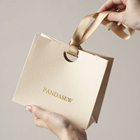 Sacs cadeaux de luxe personnalisés PandaSew avec poignée en ruban pour petites entreprises, sacs d'emballage en papier