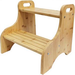 Eco Friendly Bamboo 2 Tier Foldable <b>Step</b> <b>Stool</b> Non Slip Ladder for Kids Adults Home Hotel Use - Product Image 2