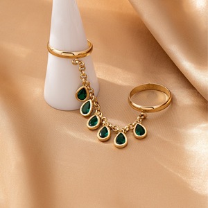 <span class=keywords><strong>Cadena</strong></span> de borla de doble dedo chapada en oro para mujer <span class=keywords><strong>con</strong></span> anillo CZ de gota de lágrima joyería de moda clásica para compromiso de boda o regalo - Product Image 3