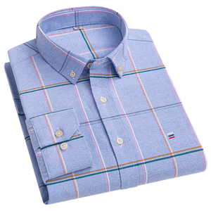 Camisas de vestir Oxford informales personalizadas para hombre, manga larga, ajuste regular, diseño liso en algodón puro, botón frontal disponible - Product Image 1