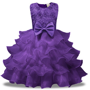 Maxi abito estivo per bambini in tessuto gonfio satinato in tessuto con disegno floreale fiocco per ragazze abbigliamento per bambini del commercio estero - Product Image 3