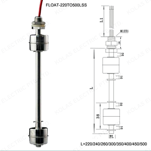 Capteur de niveau de liquide vertical à roseau SUS304 M10, interrupteur de niveau à flotteur pour réservoir d'eau, normalement ouvert, 24V CC, contrôle de pompe à eau, 45-65mm - Product Image 1