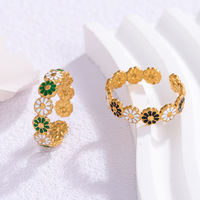 CUMAI Bagues ouvertes en acier inoxydable plaqué or 18 carats avec émail, multi-styles, cœur ajouré, bijoux de mode pour femmes, vente en gros