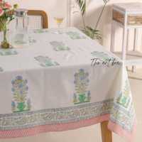 Offre Spéciale 100% coton nappe couverture ensemble à la main bloc imprimé brodé élégant dessins élégant à la main coton couverture de Table
