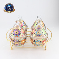 Nouvel ensemble de 4 tajines de luxe islamiques arabes avec support métallique et décorations, dernier design pour le Ramadan et la table familiale, vente en gros