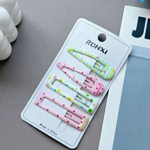 일본 및 한국 미니멀리스트 스타일 소녀 및 어린이 귀여운 헤어 액세서리 꽃무늬와 컬러풀한 물방울 무늬 헤어 클립 - Product Image 6