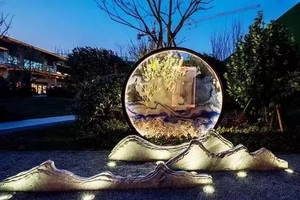 Jardin extérieur moderne grand acier inoxydable Art cercle miroir finition eau caractéristique fontaine Sculpture - Product Image 3
