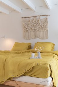 Juego de ropa de cama de lino tamaño personalizado King 100% Lino lavado a la piedra en amarillo musgo uso doméstico con técnicas de costura - Product Image 2
