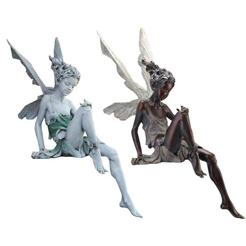 新しいチューダーとツレックの座っている妖精の像レジンクラフト造園庭の装飾庭のための妖精の像に座っている