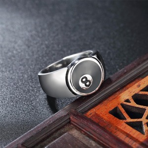 2023 Trendy Cute Bright <strong>Ring</strong> Custom Simple Round Stainless Steel Chunky Snooker Black <strong>8</strong> <strong>Ball</strong> Enamel <strong>Ring</strong> - Product Image 3