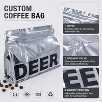 Sachet refermable personnalisé à fond plat avec valve, imprimé en héliogravure, pour café, emballage alimentaire en aluminium, résistant à l'humidité