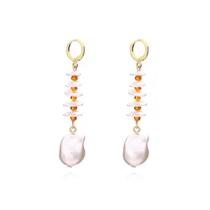 luxury style artificial crystal imitation pearl earrings women's personality simple design style long modern elegant jewelry