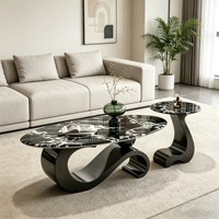 Nouvelle table basse ovale en verre trempé de style italien avec cadre en fer, design en forme de note, ensemble de tables d'appoint modernes de luxe léger pour salon