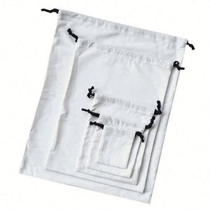 Bolsa Ecológica de Lona de Algodón Blanca de 7*9 cm con Cordón y Cinta de Grosgrain, para Compras - Product Image 3
