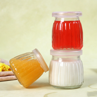Pot en verre vide à rayures verticales pour pudding, qualité alimentaire, 100ml, 150ml, 200ml, réutilisable, pour yaourt et desserts, avec couvercle en plastique
