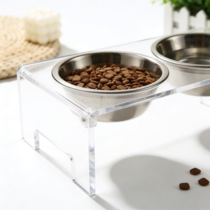 حامل طعام للحيوانات الأليفة عالي الشفافية وصديق للبيئة مصنوع من البولي ستايرين مع وعاءين وارتفاع قابل للتعديل بتصميم كلاسيكي مناسب للقطط والكلاب - Product Image 3