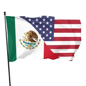 Pengiriman Langsung Bendera Meksiko AS 100% Poliester Cetak Sisi Ganda Bendera Persahabatan Amerika Serikat