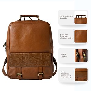 Genuine Leather Luxury <b>Backpack</b> Multi-functional <b>Backpack</b> for Travel Leisure with Laptop Compartment - Product Image 5