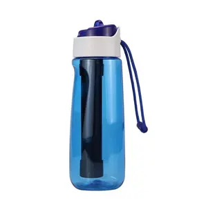 Toptan açık seyahat yürüyüş spor taşınabilir kullanımlık içme 650ml aktif karbon alkali UF filtre su şişesi