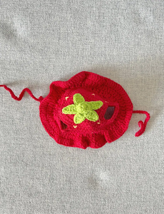 Conjunto de Gorro y Bufanda de Ganchillo Hecho a Mano con Diseño de Fresa, Rojo y Verde, Disfraz de Animal para Gatos y Perros, Accesorio con Patrón Personalizable - Product Image 4