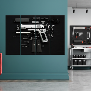 Lienzo Decorativo de Pared con Diseño de Pistola Desmontada - Juego de 4 Paneles Decorativos Modernos para Colgar en el Garaje - Product Image 3