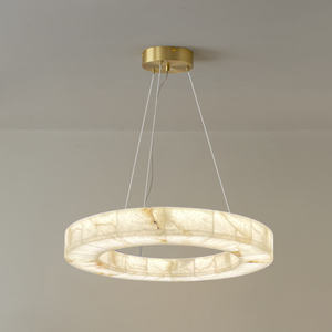 Modern Alabaster Ring Pendant <b>Light</b> Gold <b>Ceiling</b> Lamp Round <b>LED</b> Chandelier for Living Room Warm White 3500K - Product Image 1