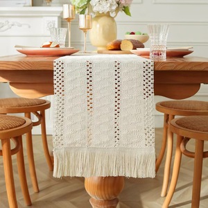 Corridore da tavolo a righe Boho <span class=keywords><strong>Beige</strong></span> con nappe stile rustico decorazione per la casa della fattoria per la camera da pranzo - Product Image 1