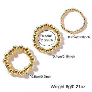 Nuevo Juego de 3 Anillos de Moda, Resistentes al Agua, Chapados en Oro de 18k, con Cuentas de Acero Inoxidable, Anillos Elásticos Hechos a Mano para Mujer - Product Image 5