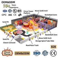 Équipement de terrain de jeu intérieur personnalisé sur le thème du cirque : toboggan en spirale, toboggan ondulé, piscine à balles, piste de course, carrousel, basket-ball |   OEM&ODM