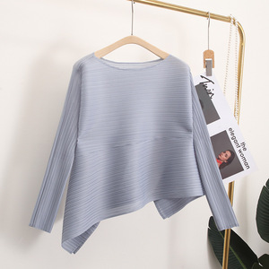 Irregular Design Women's Casual <b>Tops</b> High Quality Miyake Pleated T-Shirt Plus Size Breathable Eco-Friendly Anti-Pilling - Product Image 4