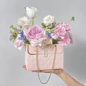 Fornecedor da China sacola de papel portátil de luxo personalizada para embalagem de flores, sacola de flores de marca famosa para buquês, venda imperdível