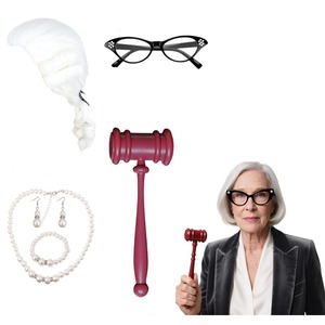PESENAR Judge Costume Set para <span class=keywords><strong>mujer</strong></span>-4PCS Judge Costume Accessories Set con cuello falso Collar Mazo Gafas Pendientes verdes - Product Image 1