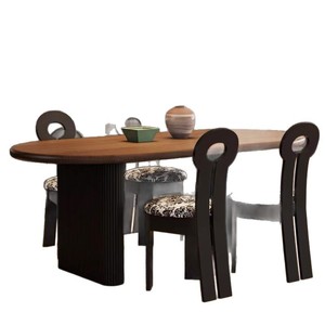 Oval <b>Solid</b> <b>Wood</b> Dining <b>Table</b> With Black Base For Living Room Home Use Stable Framework Structure - Product Image 5
