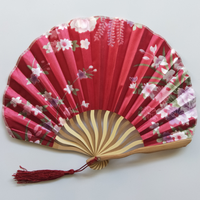 Abanico Plegable Vintage con Diseño Floral y Borla, Impresión por Transferencia Térmica, Recuerdo para Bodas Chinas y Fiestas