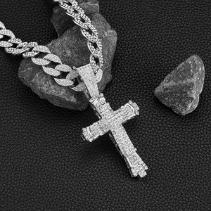 New Unisex Hip Hop <b>Cross</b> Pendant Necklace European American Personality With Full Rhinestone Pearl Link <b>Chain</b> Trendy Style Gift - Product Image 6