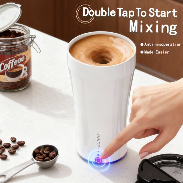Rechargeable USB Charging Portable Insulated Self-Stirring Stainless Steel Coffee Mug Temperature Display Smart Cup 6-Hour