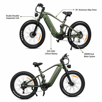 Sepeda Listrik P2 Roda Belakang Aluminium Alloy 1500W+1500W 52V23Ah Ban Lebar Ebike Gudang Luar Negeri AS CA Jerman Polandia Siap Kirim